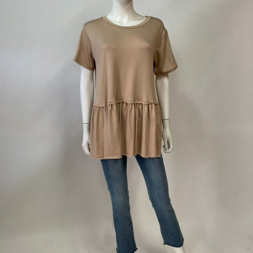 Entro Tier Detail Short Sleeve Tan Tunic Top